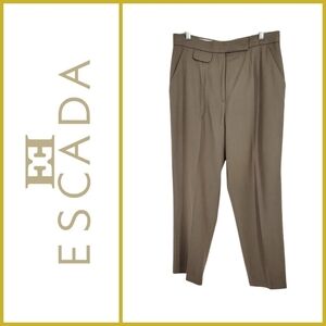 Escada Olive Green Wool Straight Leg Trouser Pants